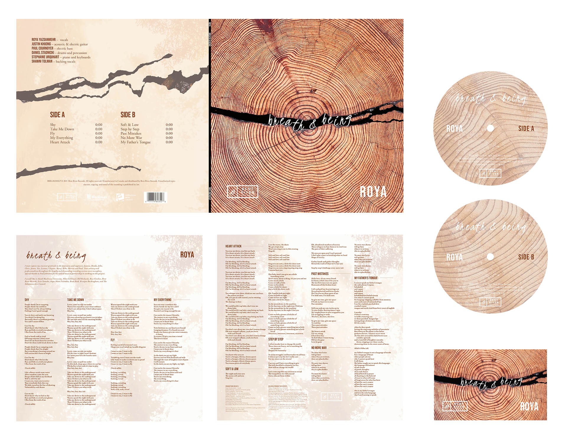 packaging for a record that includes the front, back, inserts, and the labels for the record