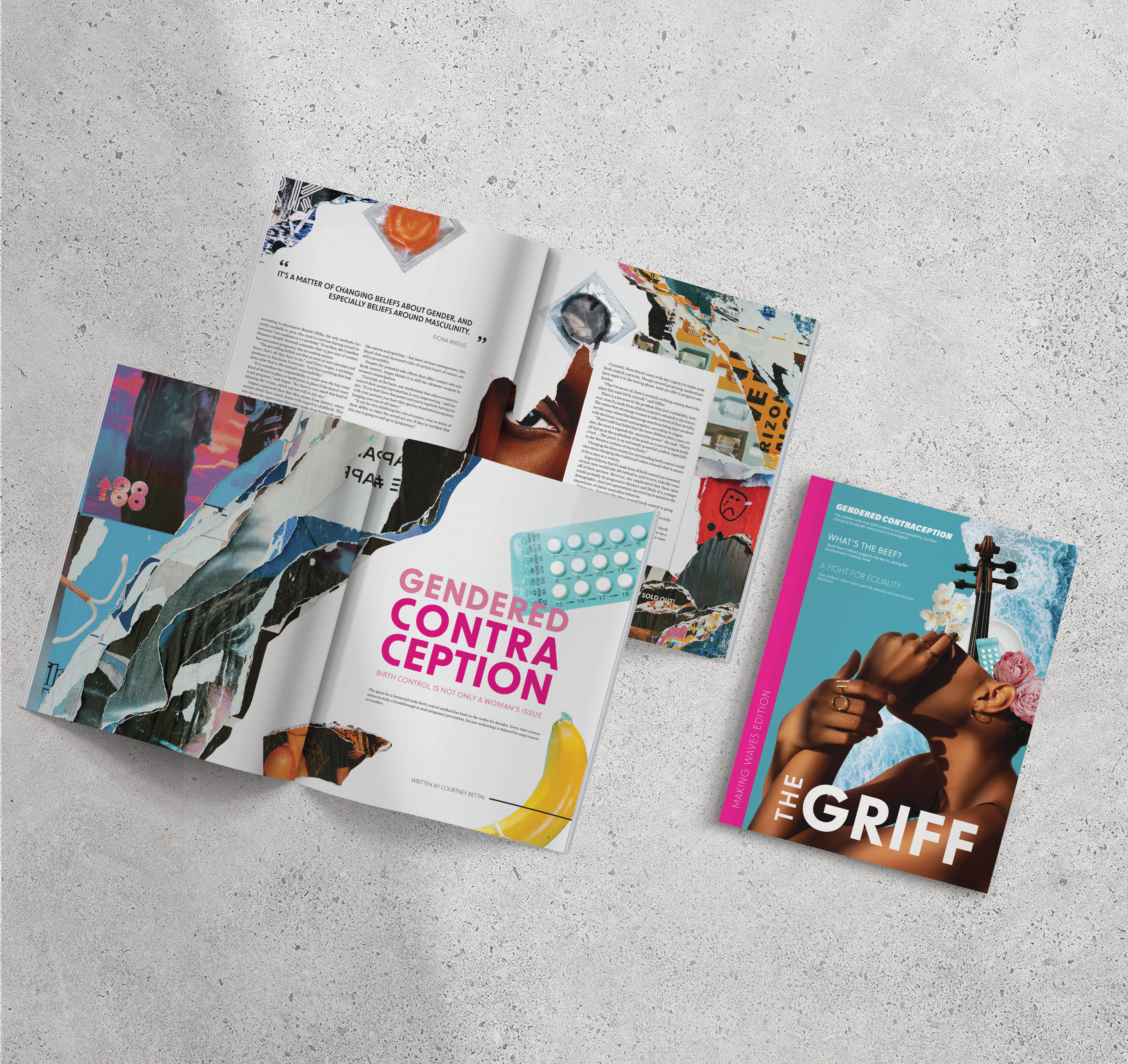 Open magazine spread from the Griff